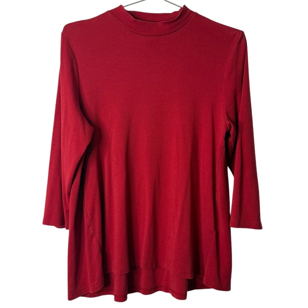 J. Jill Red Mock Neck 3/4 Sleeve High Low Tunic Top Womens Size M KTP100151